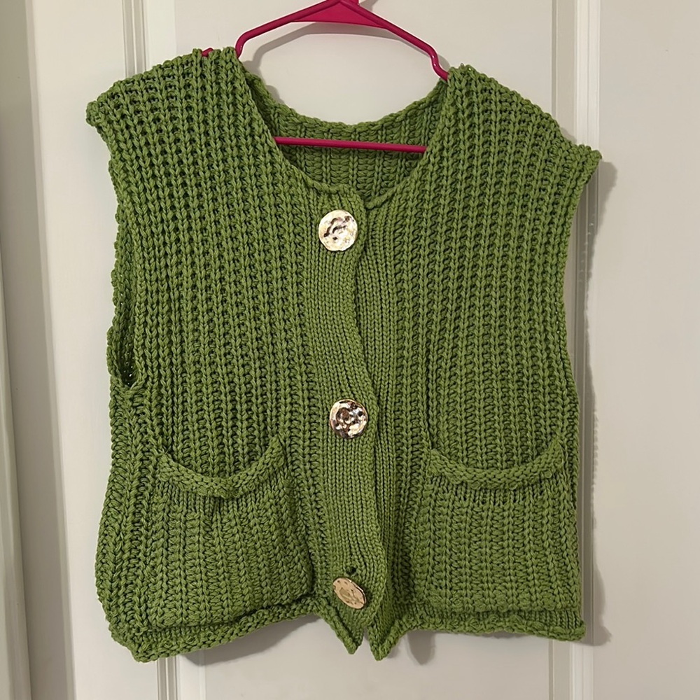 Green  Chunky Knit Women's Sweater Vest
